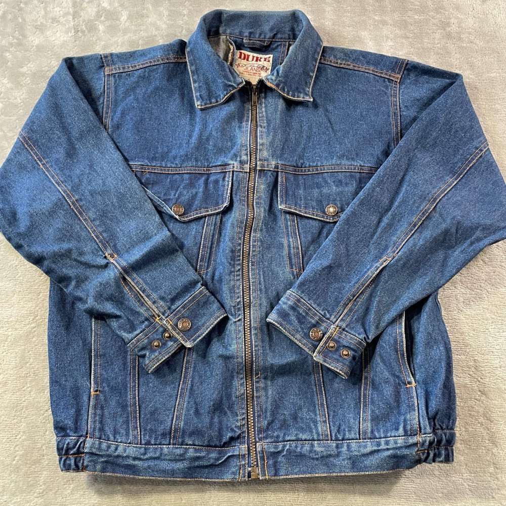 Vintage Duke Haband Trucker Denim Jacket Mens Medium Blue Full Zip Pockets 80s